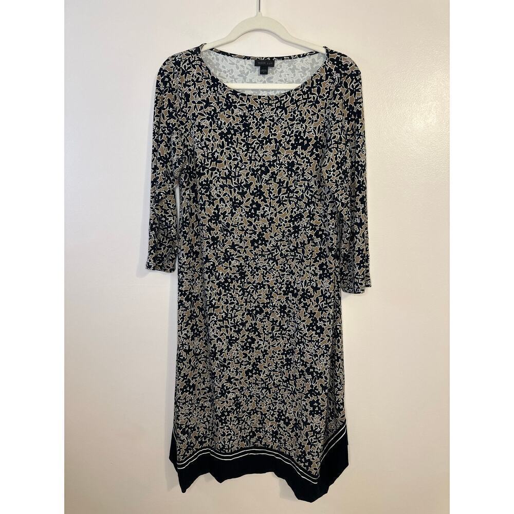 J. Jill Womens Wearever Tan/Black 3/4 Sleeve Stretch Cooling Shift Dress Small